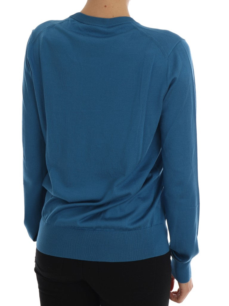 Dolce & Gabbana Blue Silk Sequined Capri Pullover Sweater