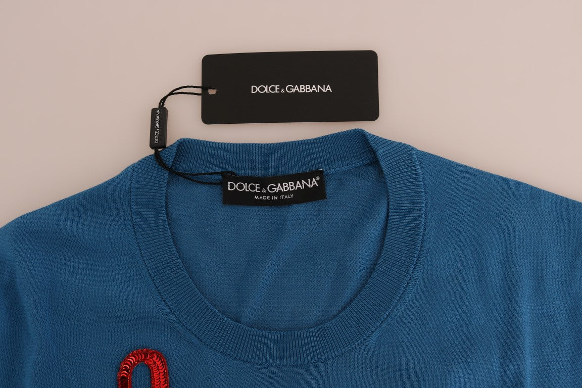 Dolce & Gabbana Blue Silk Sequined Capri Pullover Sweater