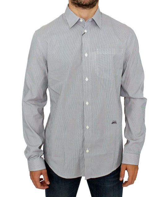 GF Ferre Chic Gray Striped Cotton Casual Shirt
