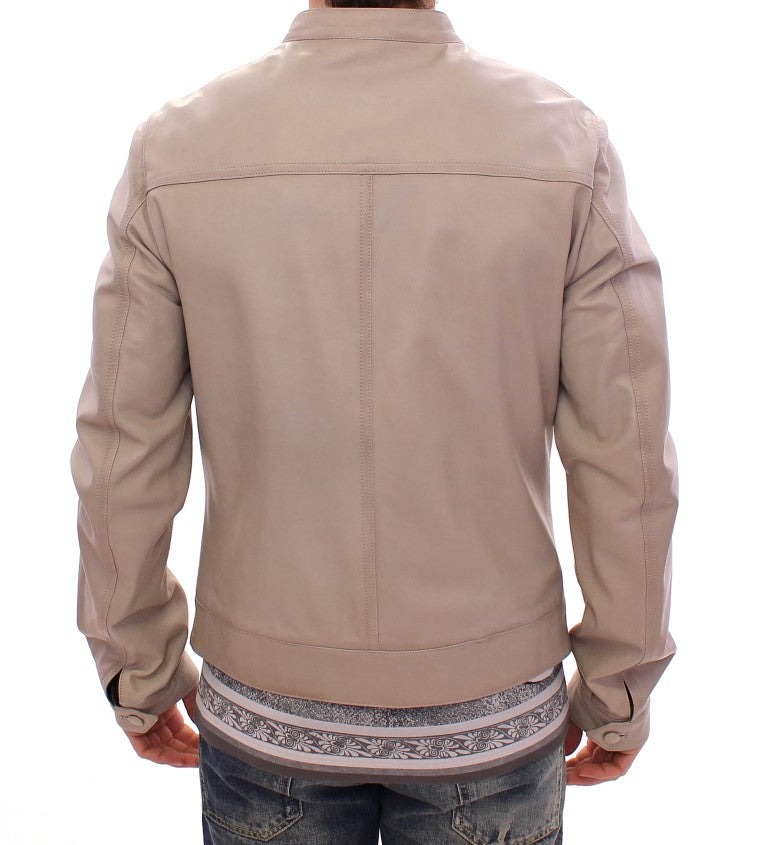 Dolce & Gabbana Beige Leather Jacket Biker Coat