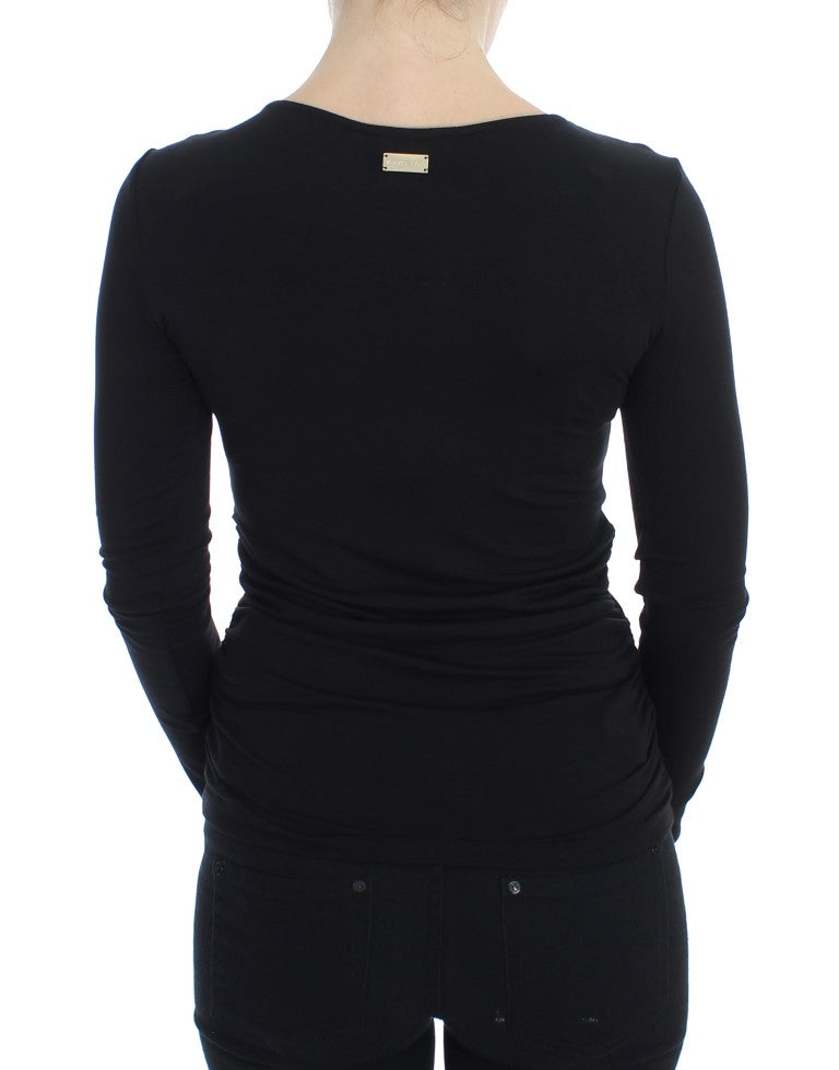 Versace Jeans Elegant V-Neck Black Viscose Blend Sweater