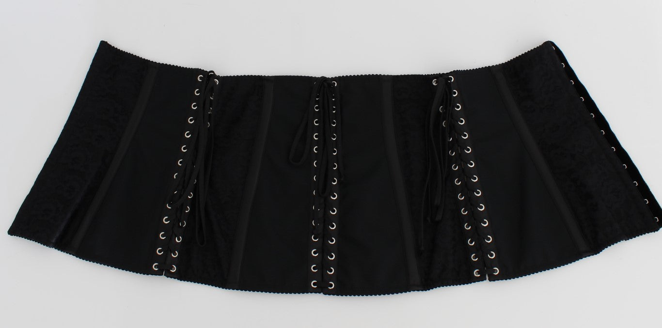 Dolce & Gabbana Black Stretch Corset Waist Strap Belt