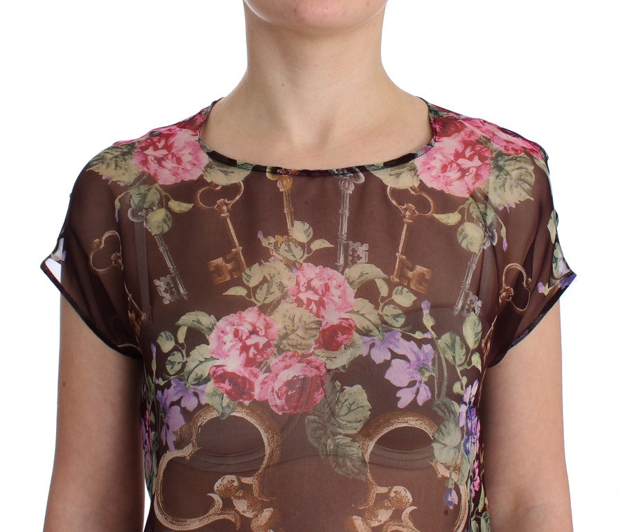 Dolce & Gabbana Elegant Floral Silk Blouse with Cap Sleeves