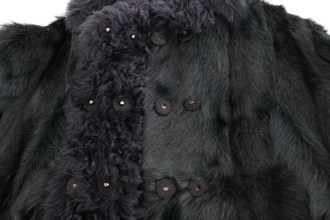 Dolce & Gabbana Black Goat Fur Shearling Long Jacket Coat