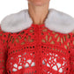 Dolce & Gabbana Red Cardigan Crochet Knit Raffia Sweater