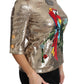 Dolce & Gabbana Gold Sequined Parrot Crystal Blouse