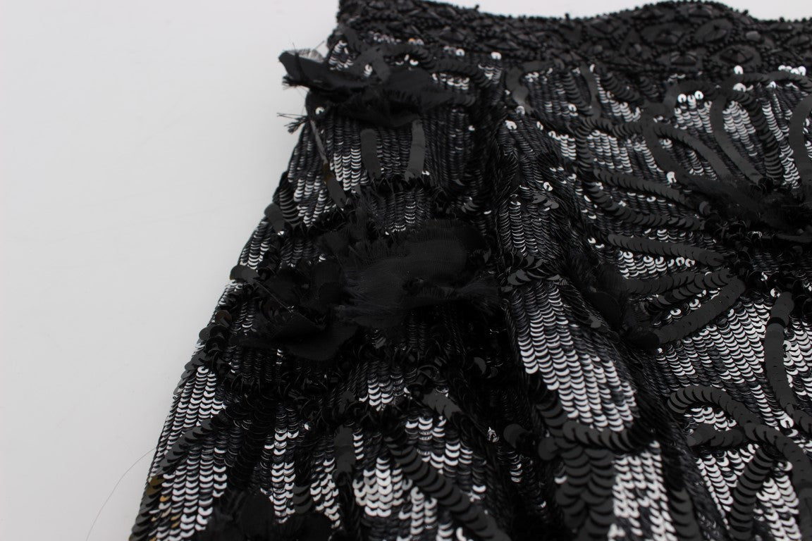 Dolce & Gabbana Black Crystal Sequined Mini Shorts