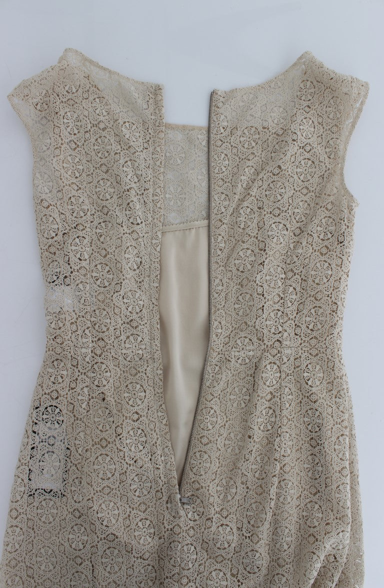 Dolce & Gabbana Beige Ricamo Cutout Cotton Sheath Dress