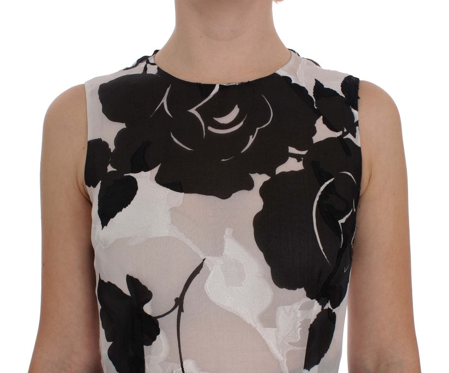 Dolce & Gabbana Black White Floral Silk Sheath Gown Dress