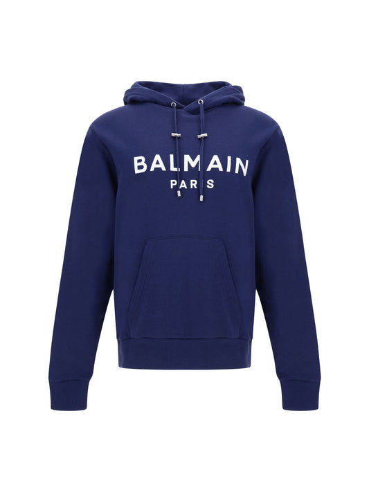 Balmain Blue Cotton Hoodie Sweatshirt