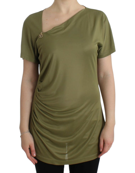 Cavalli Elegant Green Jersey Blouse with Gold Accents