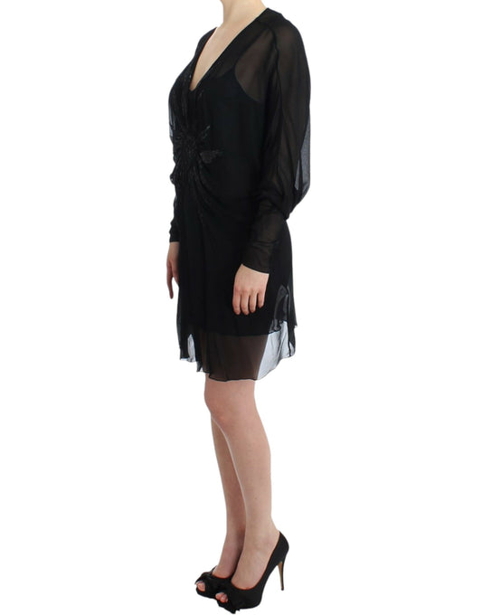 Cavalli Elegant Sheer Black Silk Blouson Dress
