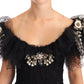 Dolce & Gabbana Black Floral Lace Crystal Ball Gown Dress