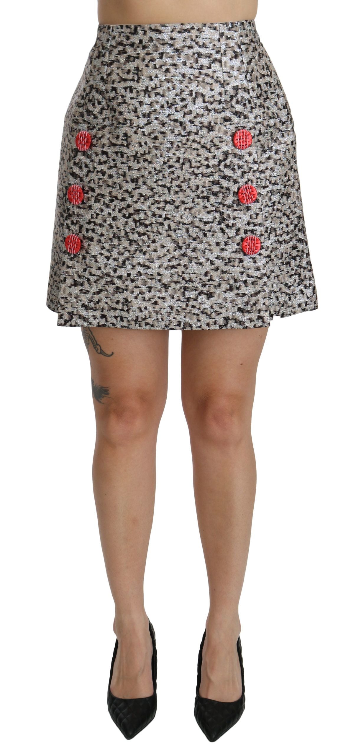 Dolce & Gabbana Silver Pattern A-line High Waist Skirt