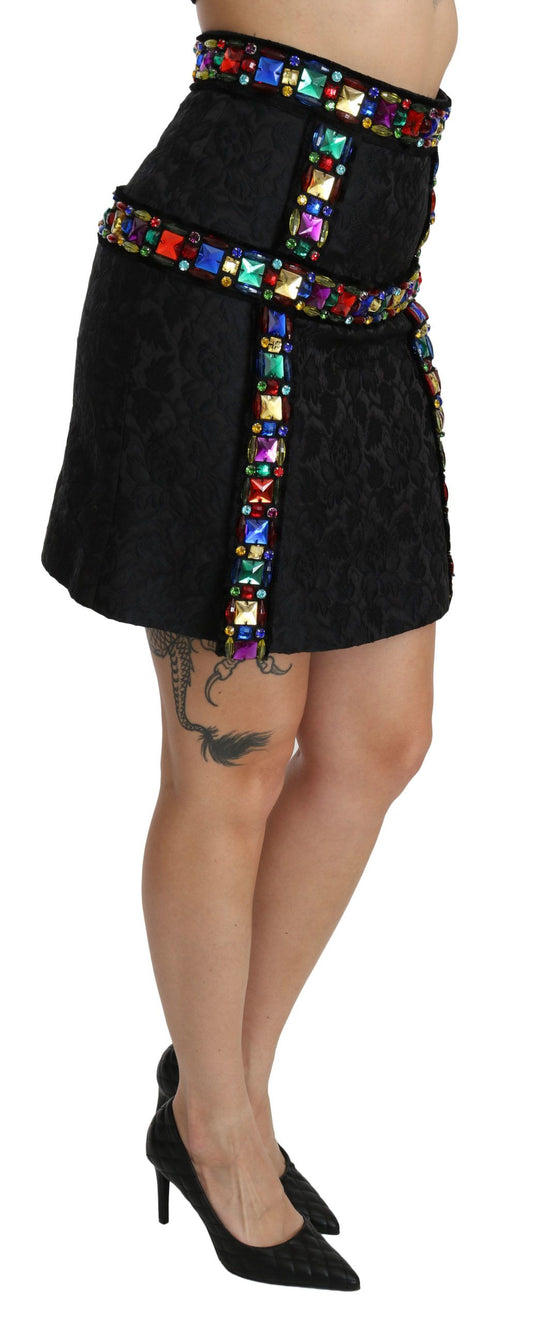 Dolce & Gabbana Elegant High-Waist Embellished Black Skirt
