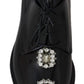 Dolce & Gabbana Black Leather Crystal Lace Up Formal Shoes