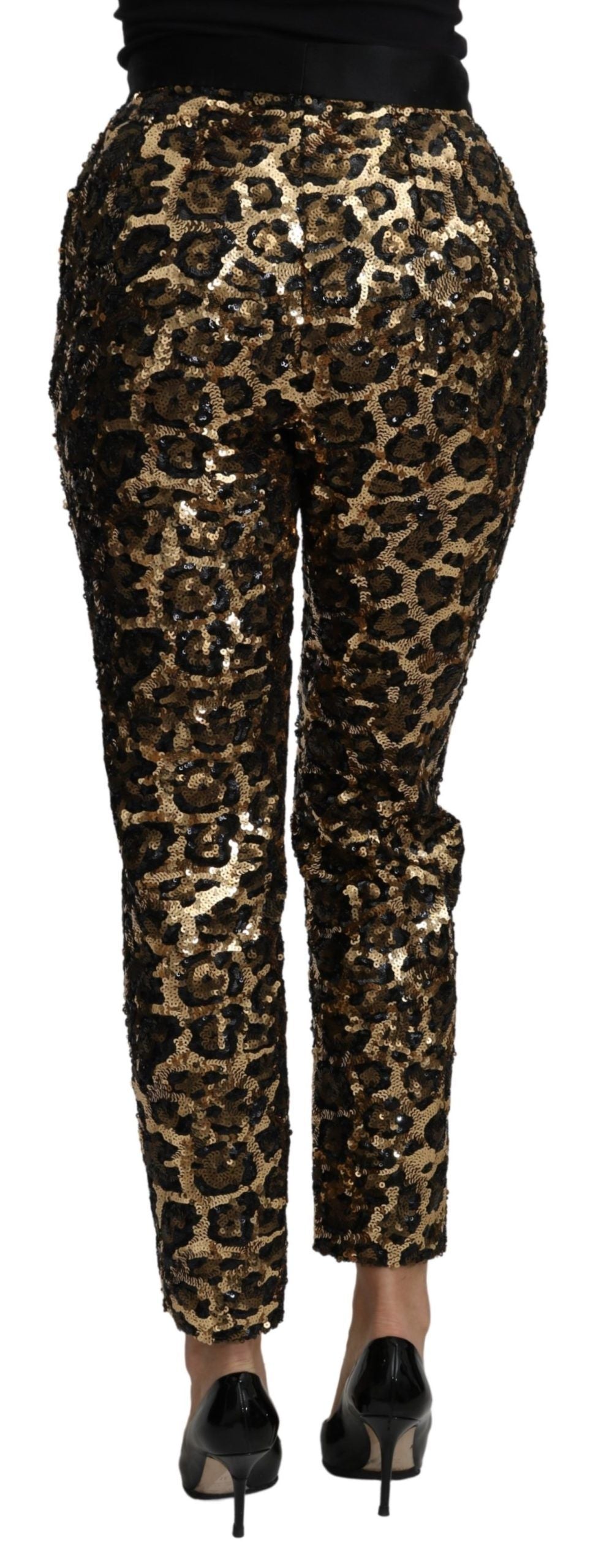 Dolce & Gabbana Gold Brown Leopard Sequined High Waist Pants