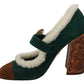 Dolce & Gabbana Green Suede Fur Shearling Mary Jane Shoes