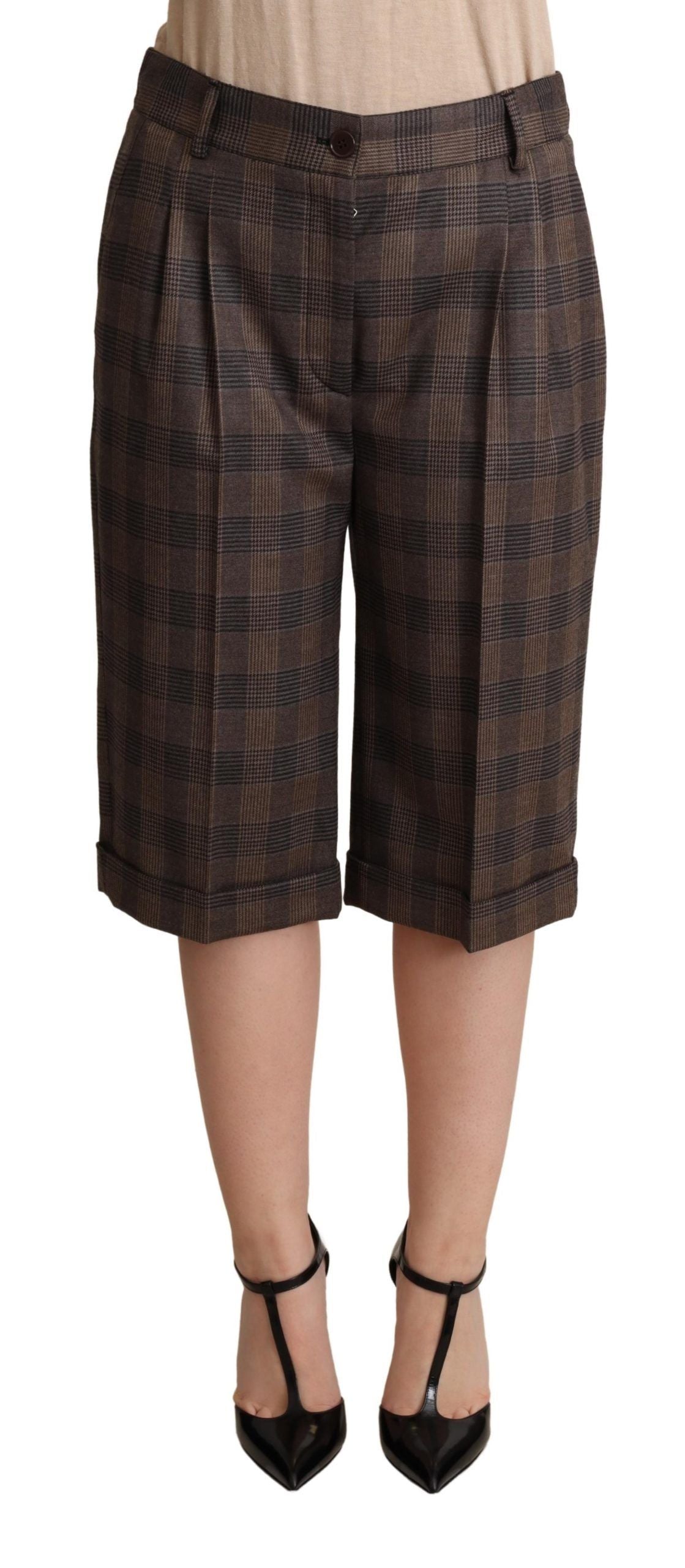 Dolce & Gabbana Checkered Wool Bermuda Shorts in Brown