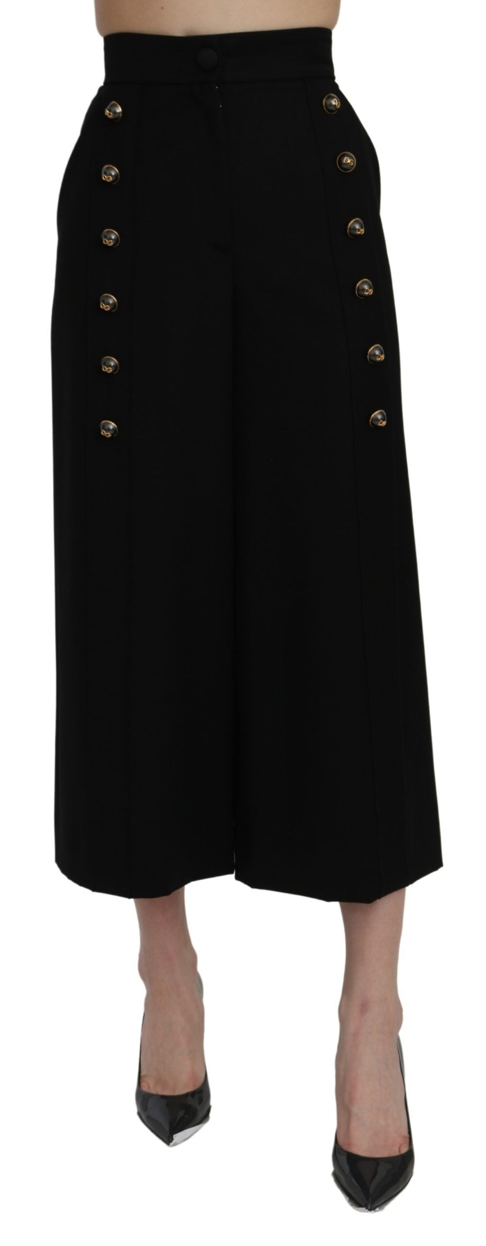 Dolce & Gabbana Black High Waist Wide Leg Cropped Pants