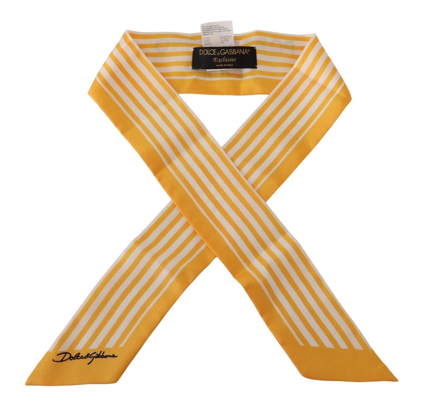 Dolce & Gabbana Yellow Stripes Twill Silk Foulard ShawlScarf