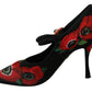 Dolce & Gabbana Black Red Floral Mary Janes Pumps Shoes