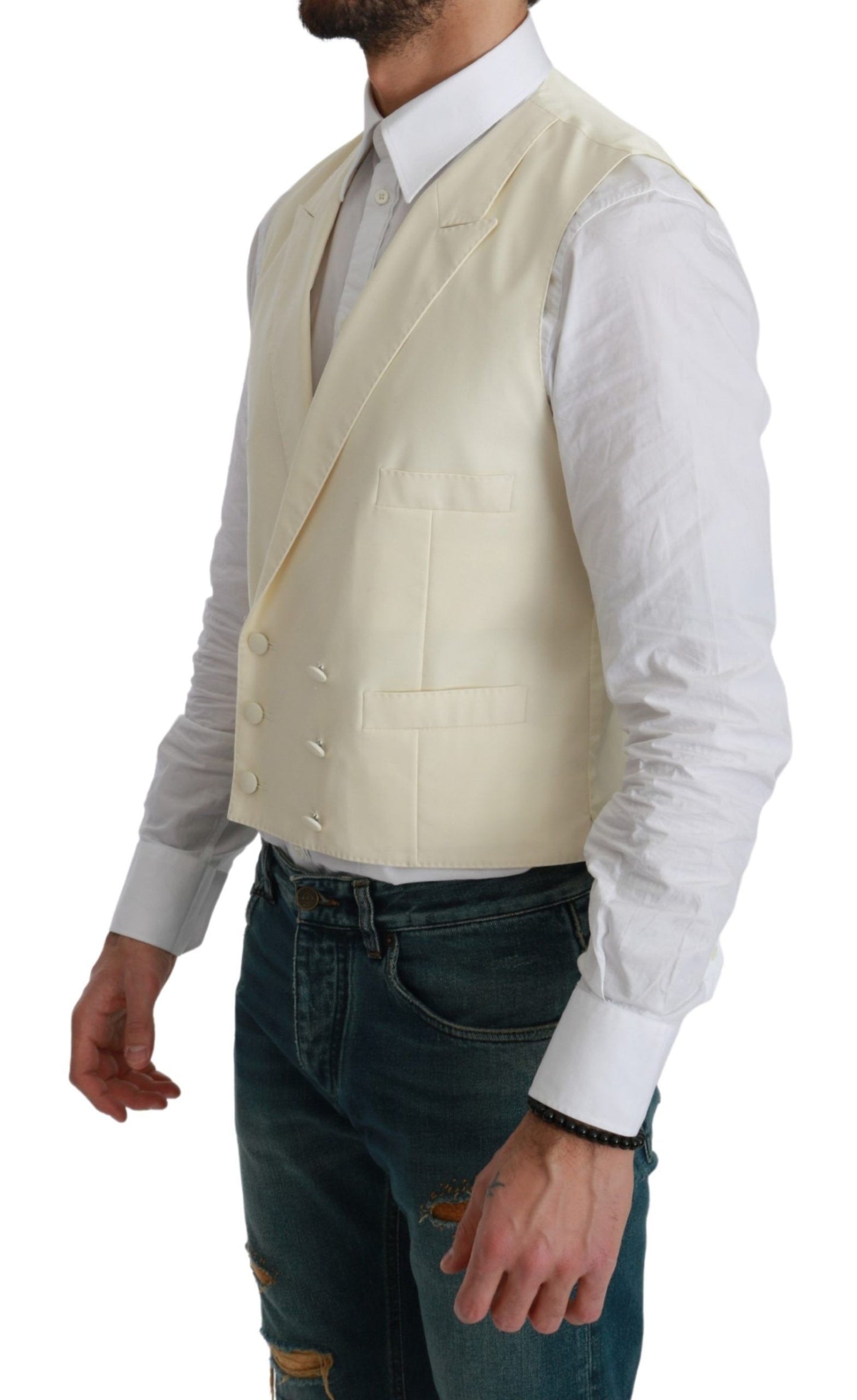 Dolce & Gabbana White Waistcoat Formal Wool  Vest