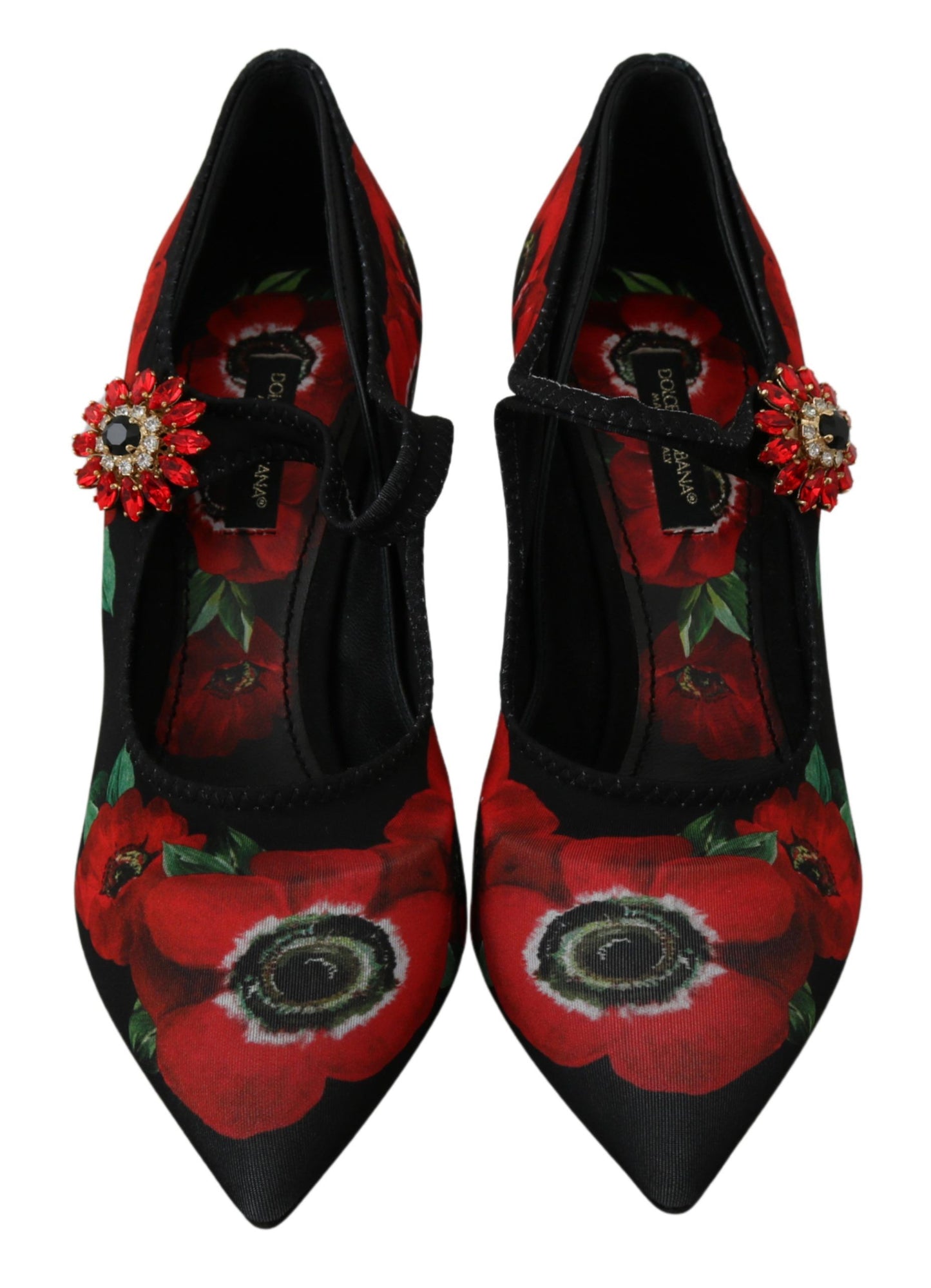 Dolce & Gabbana Black Red Floral Mary Janes Pumps Shoes