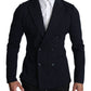 Dolce & Gabbana Dark Blue Dotted Double Breasted Coat Blazer