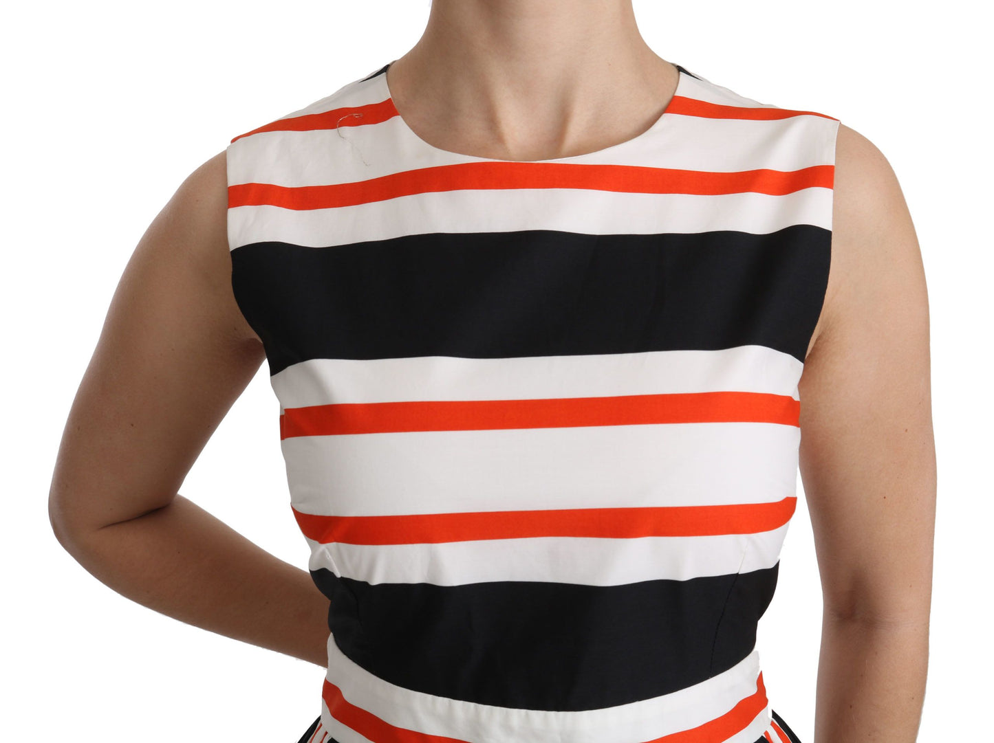 Dolce & Gabbana Multicolor Stripes A-Line Pleated Midi Dress