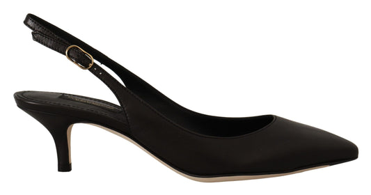 Dolce & Gabbana Elegant Black Leather Slingbacks Heels