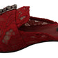 Dolce & Gabbana Red Lace Crystal Slide On Flats Shoes