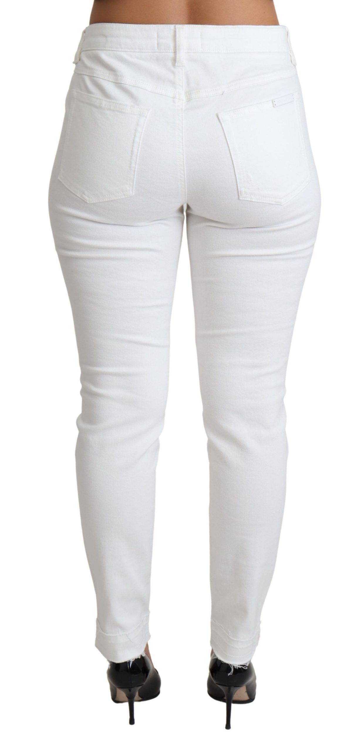 Dolce & Gabbana White Tattered Skinny Denim Cotton Stretch Jeans