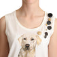Dolce & Gabbana White Dog Floral Print Embellished  T-shirt