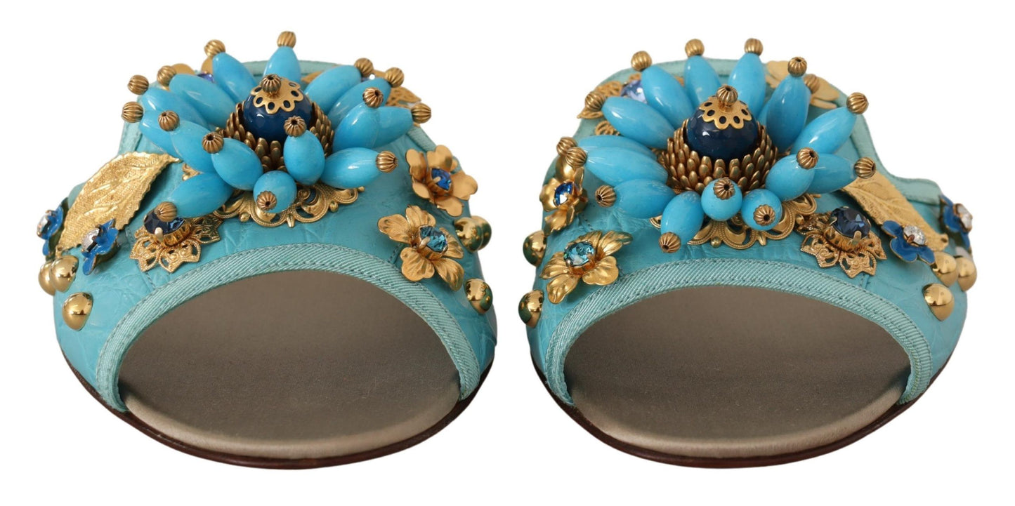 Dolce & Gabbana Exquisite Crystal-Embellished Exotic Leather Sandals