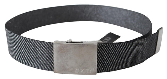Exte Elegant Black Canvas Waist Belt with Silver Buckle