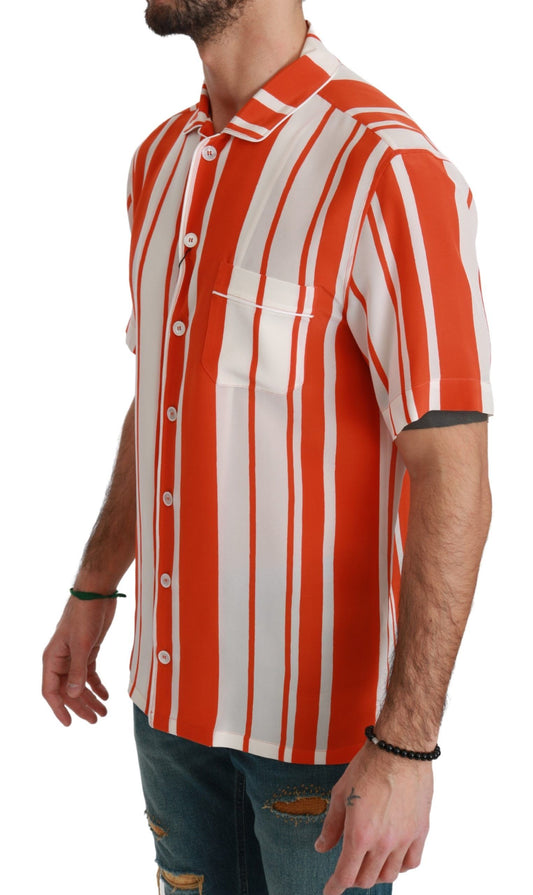 Dolce & Gabbana Elegant Striped Silk Shirt - White & Orange