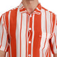 Dolce & Gabbana Orange Silk Striped Short Sleeve White Shirt