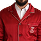 Dolce & Gabbana Red Silk Button DG Logo Bomber Jacket