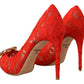 Dolce & Gabbana Red Crystal Taormina Lace Heels Pumps
