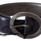 Exte Purple Silver Oval Metal Buckle Waist Leather Belt