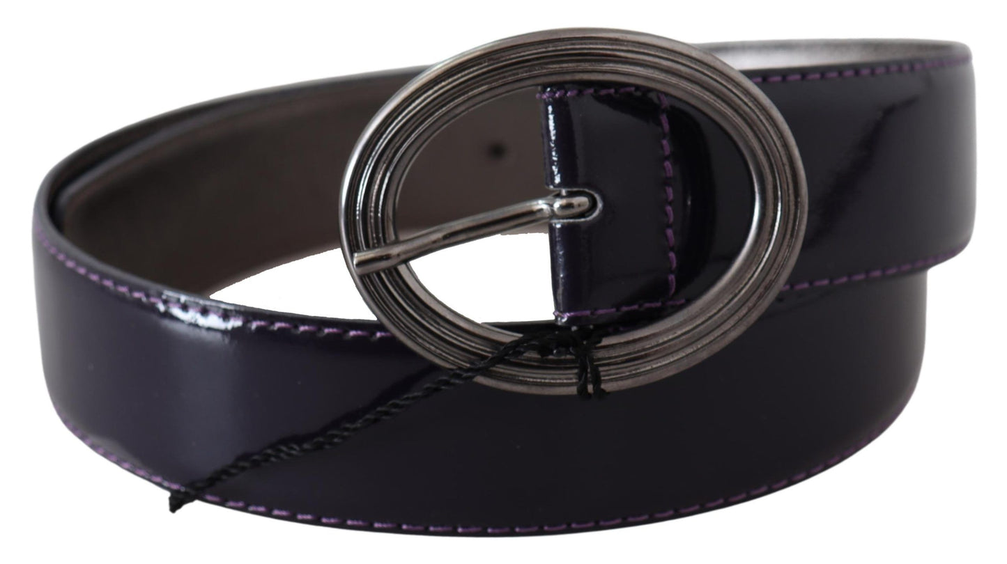 Exte Purple Silver Oval Metal Buckle Waist Leather Belt