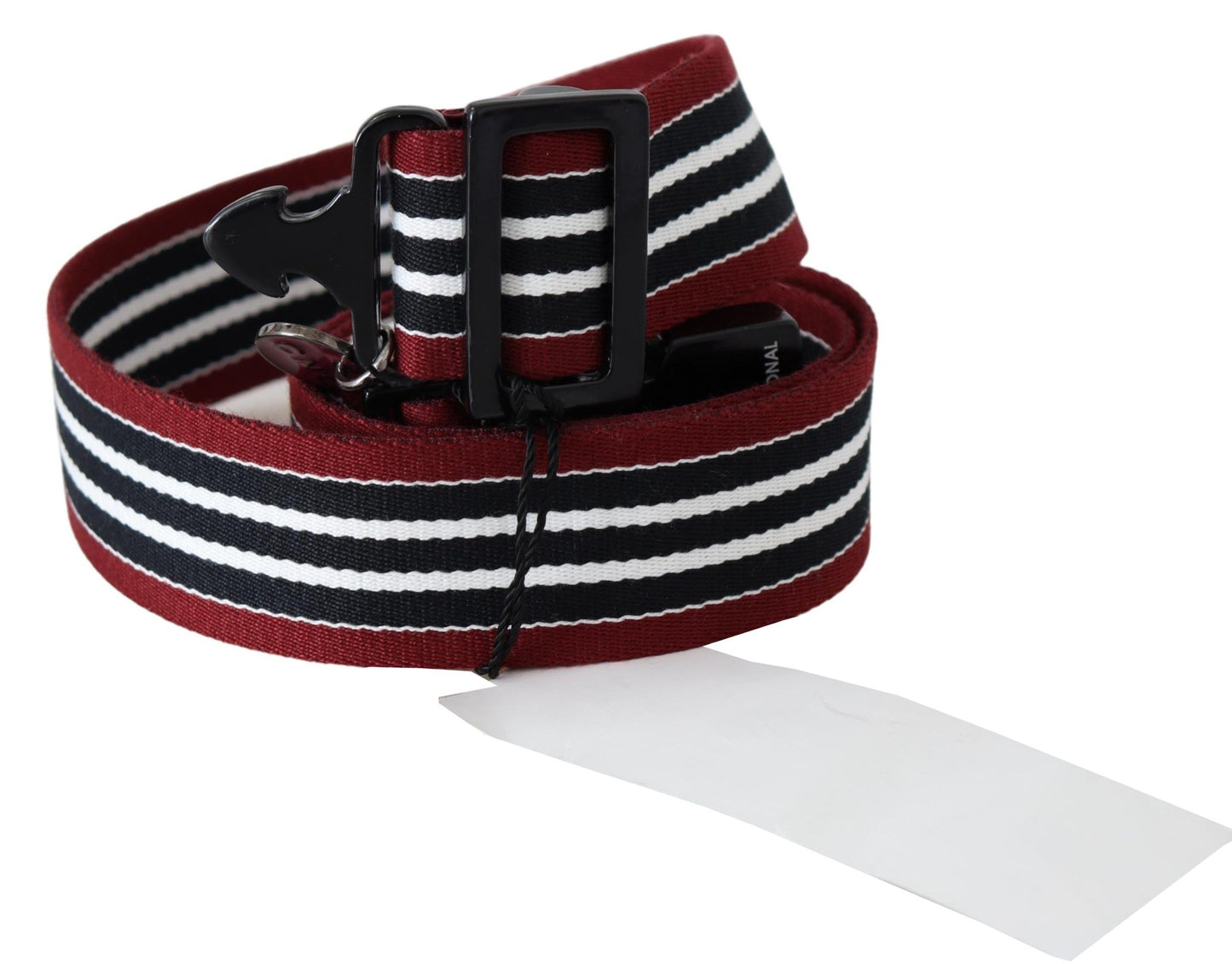 Costume National Maroon Black Stripe Silver Black Buckle Belt
