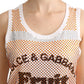 Dolce & Gabbana White Orange Crystal Sleeveless Tank Cotton Top