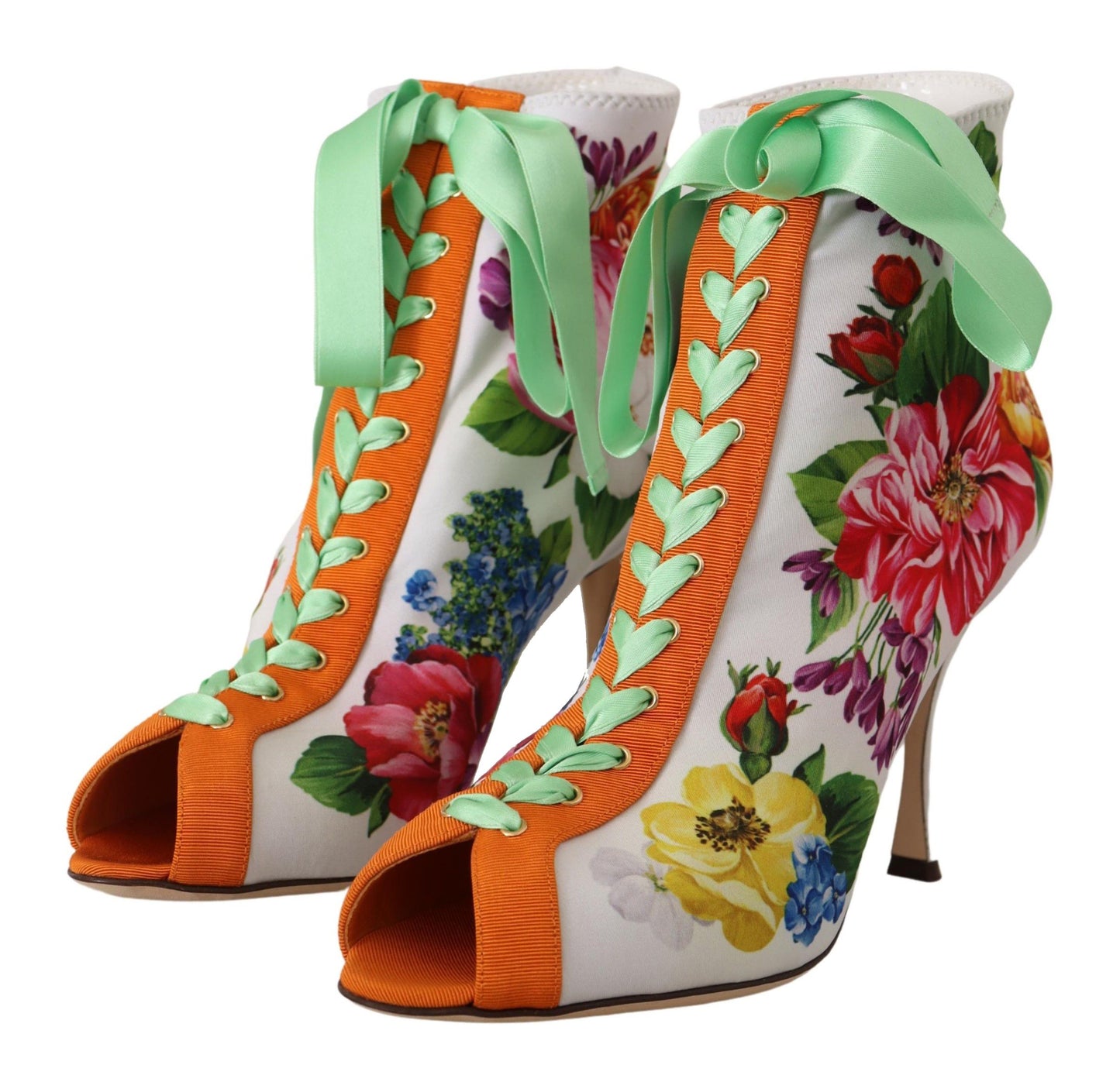 Dolce & Gabbana Floral Open Toe Jersey Heels
