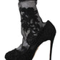 Dolce & Gabbana Black Roses Stilettos Booties Socks Shoes
