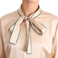 Dolce & Gabbana Beige Ribbon Silk Stretch Top Blouse