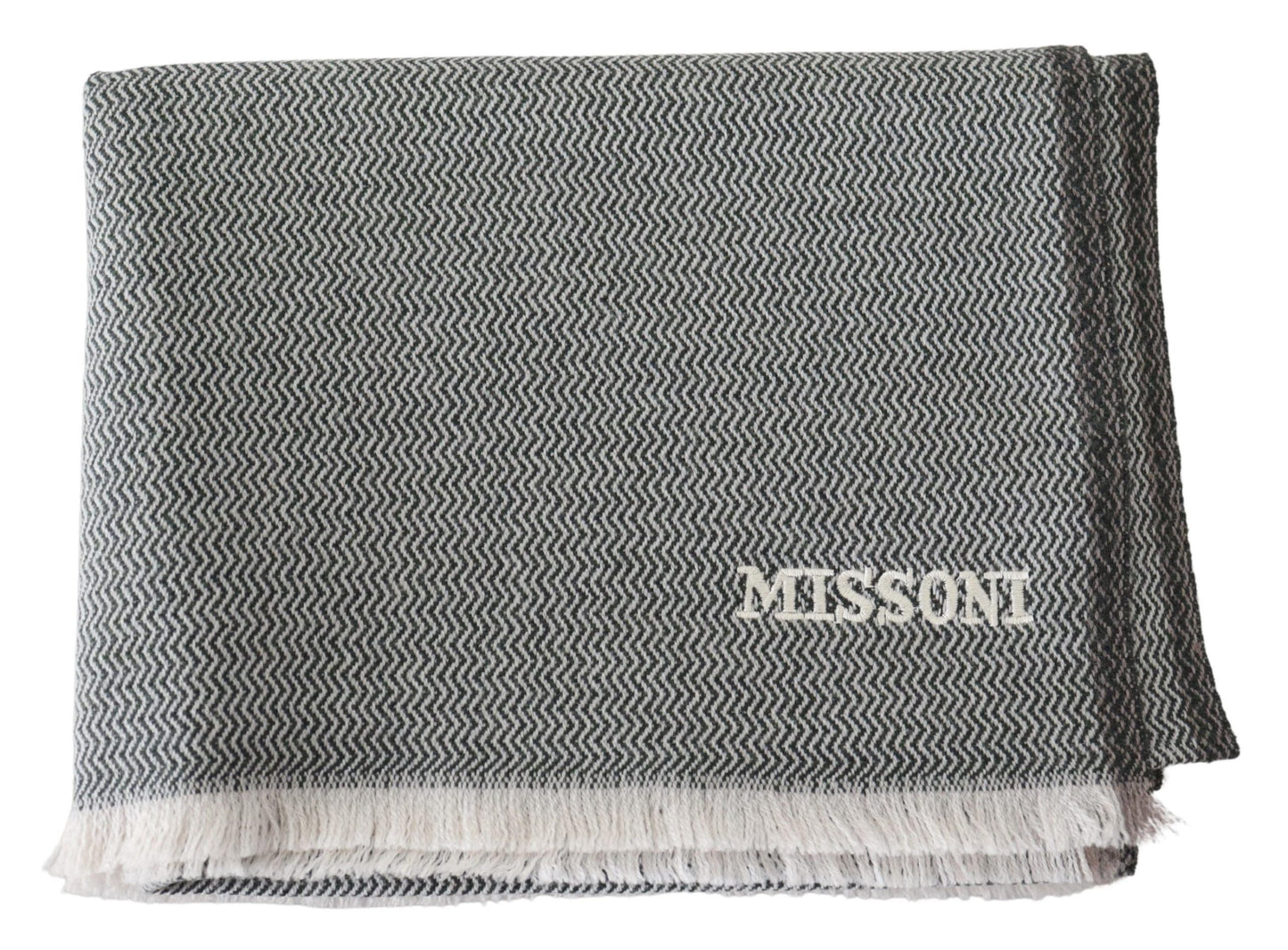 Missoni Gray Zigzag Pattern Cashmere Unisex Neck Scarf