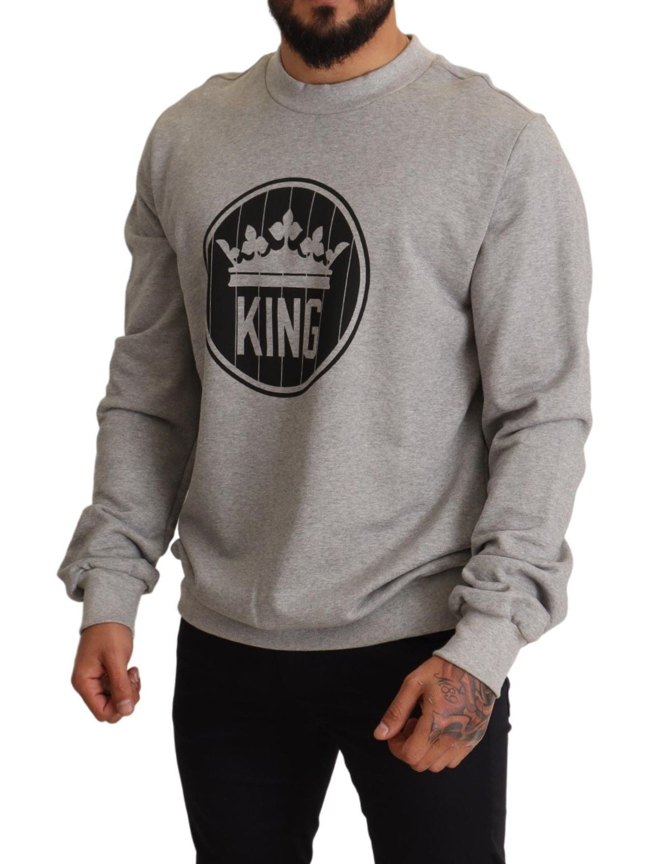 Dolce & Gabbana Regal Crown Cotton Sweater - Sophisticated Gray