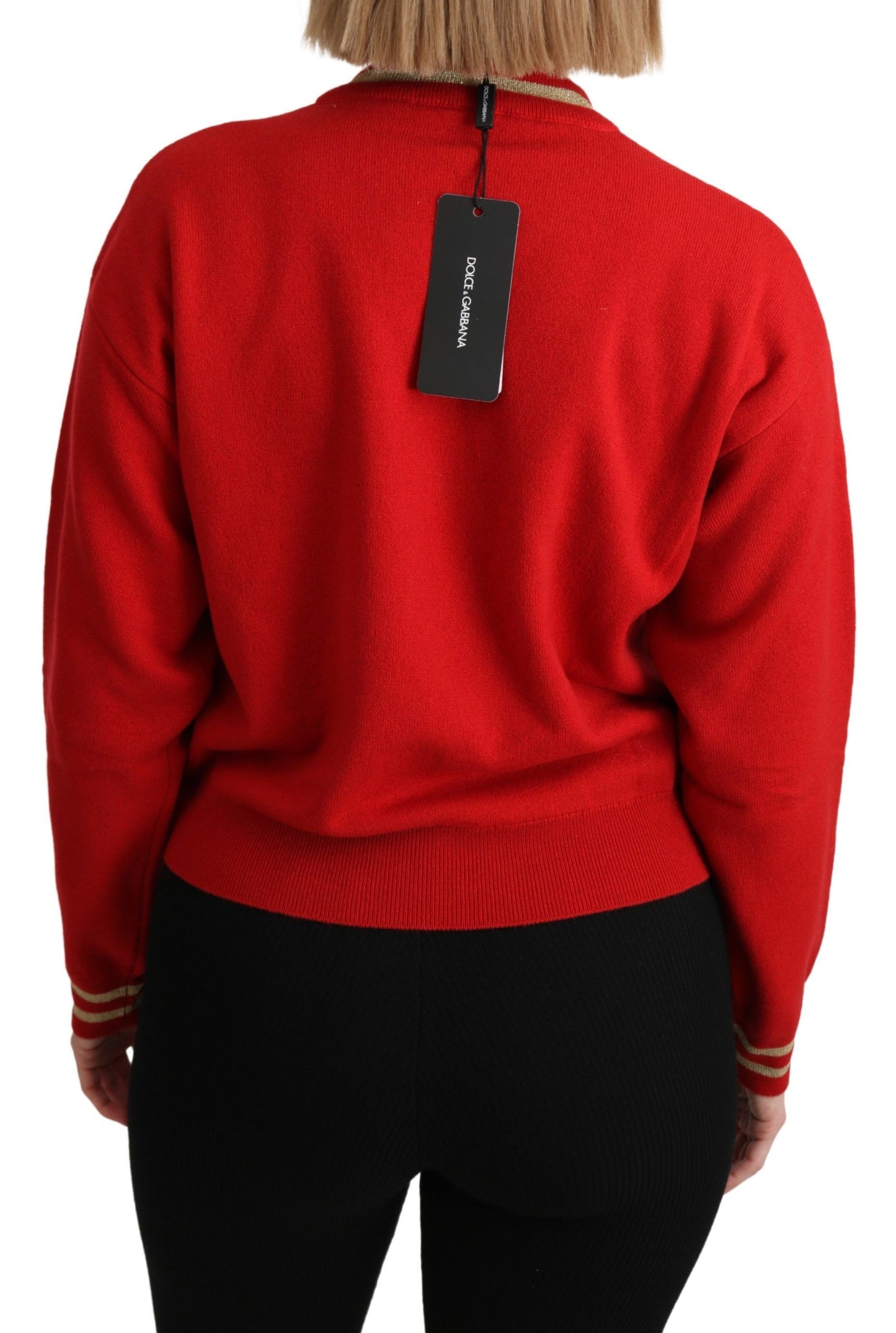 Dolce & Gabbana Red Knitted Cashmere Cartoon Top Sweater